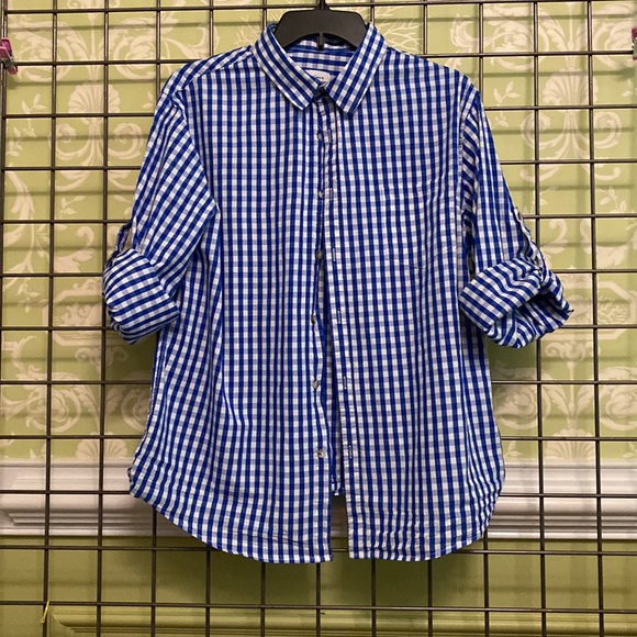Blue & white checkered long sleeve button down shirt - Picture 5 of 5